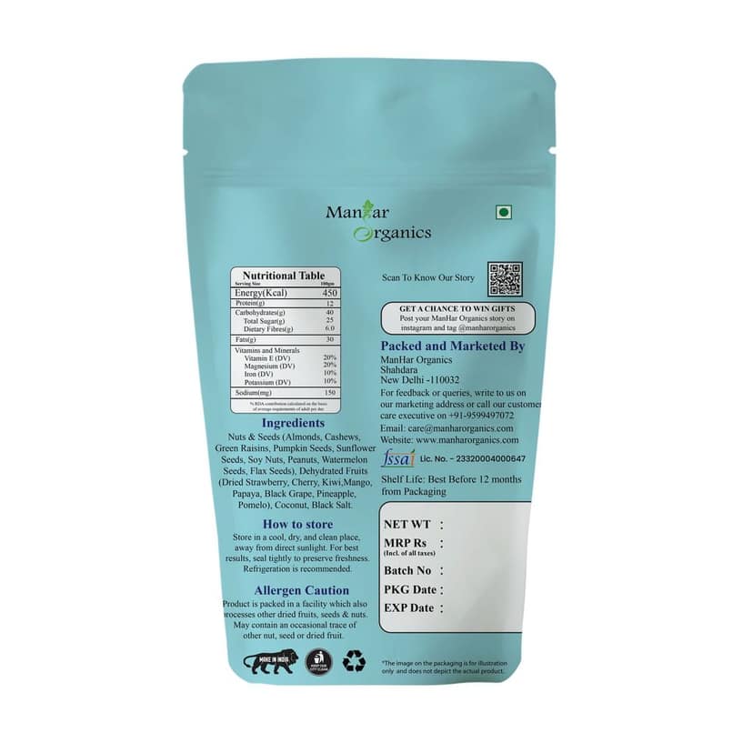 ManHar Organics Trail Mix 400g | Nuts, Seeds & Dried Fruits Blend | High Protein, Energy Snack | No Added Sugar | Preservative-Free view 2