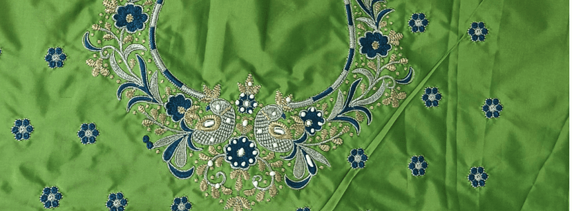 Green Blouse Pieces with Floral Embroidery view 2