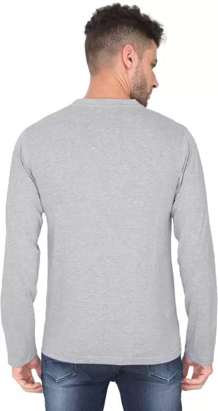Men Solid Round Neck Pure Cotton Grey T-Shirt view 2