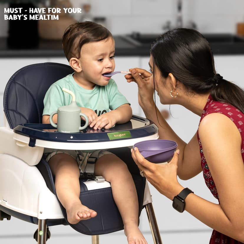 BAYBEE 4 in 1 Convertible High Chair with Adjustable Height and Footrest,Baby Toddler Feeding Booster Seat with Tray,Wheels,Safety Belt and Cushion,for Boys & Girls 6 Months to 3 Yrs (Nora Navy Blue) BAYBEE 4 in 1 Convertible High Chair with Adjustable H view 2