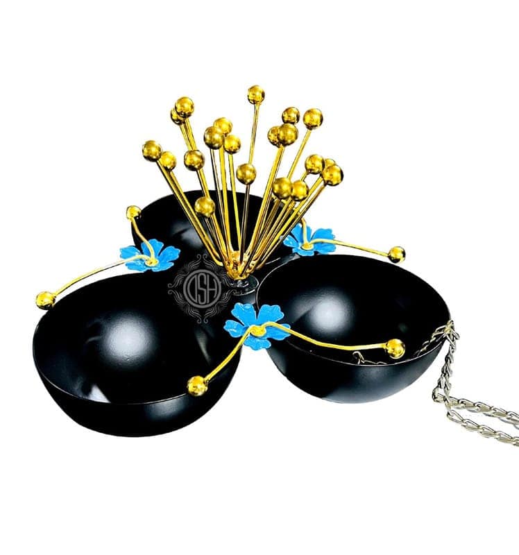 Decorative Bowl Multi Utility Snacks Decorative and Serving Bowl Platter for Home Decor Gifting Item. (WRBWL-3BLOCK-BLK) (Black) view 2
