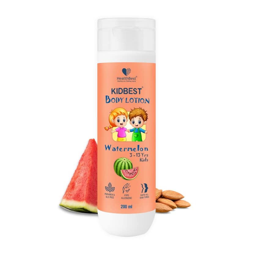 HealthBest Kids Body Lotion 500ml - Tear Free, Watermelon Moisturizer with Shea Butter & Vitamin E – Antibacterial, Paraben & SLS Free