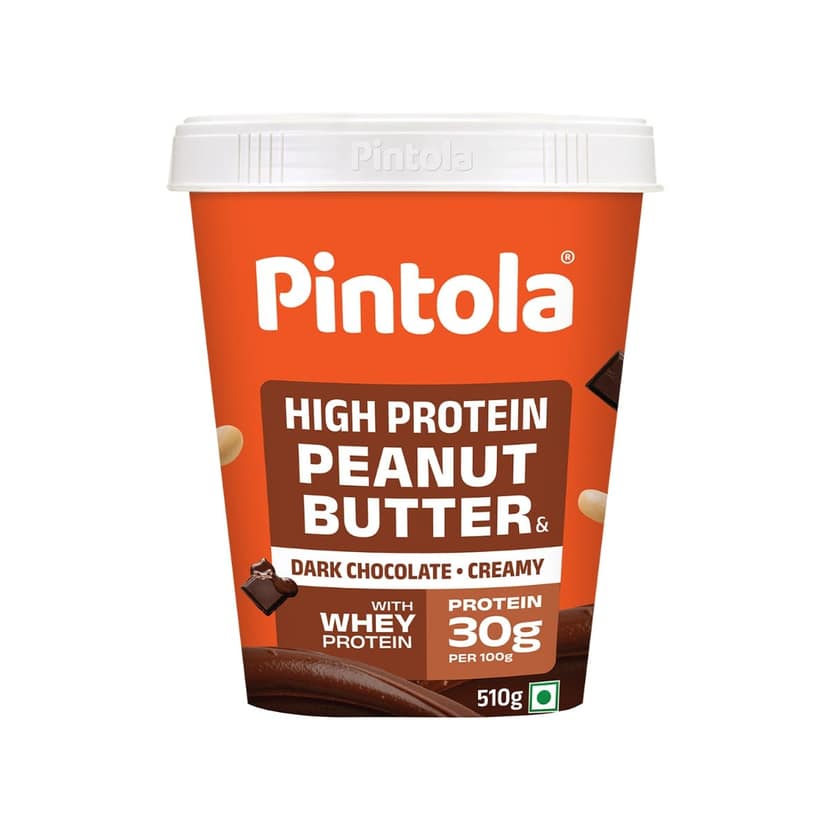 Pintola HIGH Protein Peanut Butter Dark Chocolate | 30% Protein | High Fibre | NO Salt | Non GMO, Naturally Gluten Free, Zero Cholesterol | Creamy, 510g view 2