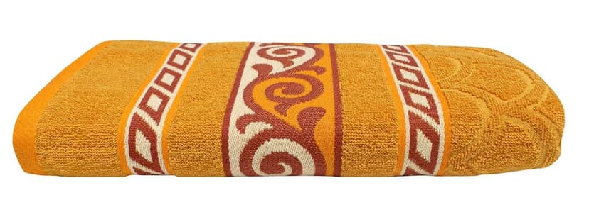 Mandhania Flora Border Soft Cotton BathTowels, 70x140 cm Pack of 1 Golden view 2