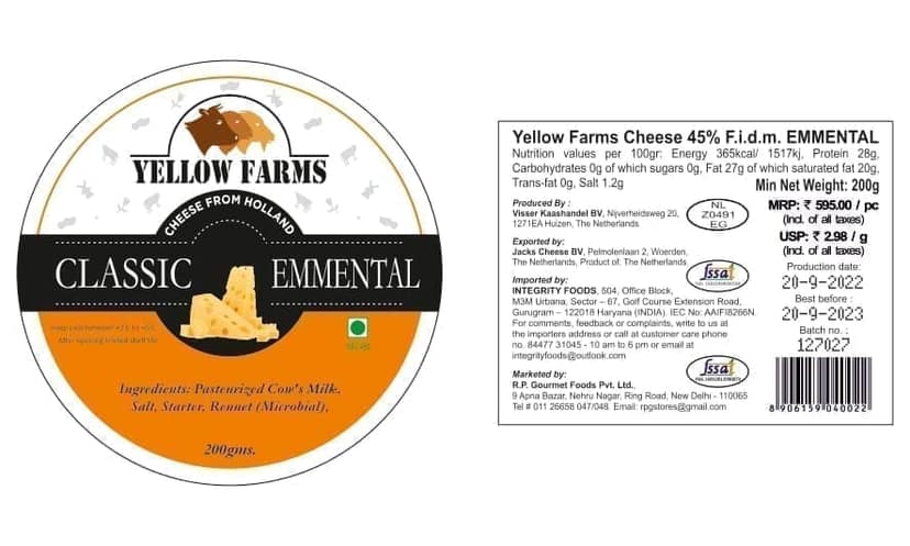 Yellow Farms Classic Emmental Cheese 200g view 2