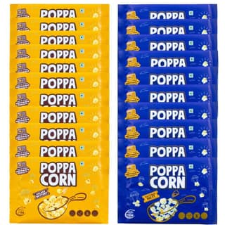 POPPACORN Microwave Popcorn 33gX10 Pouches Golden Buttery & 33gX10 Pouches Natural Salty 660gm, Pack of 20