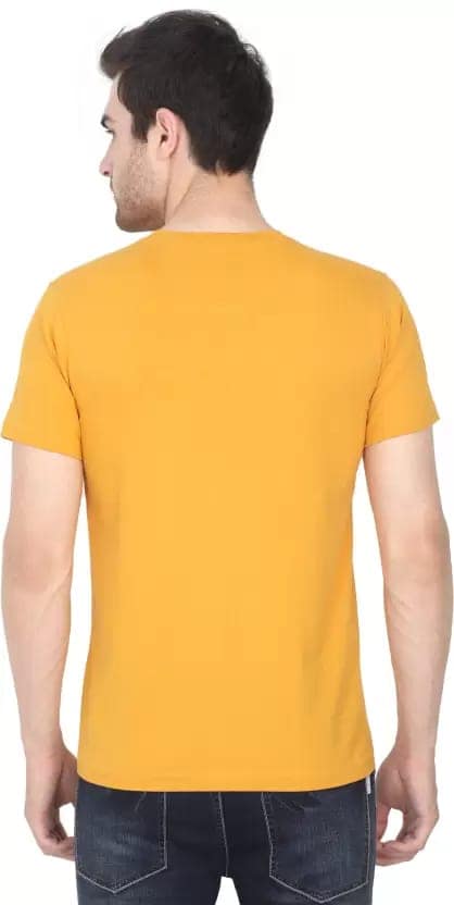 Men Solid Henley Neck Pure Cotton Yellow T-Shirt view 2