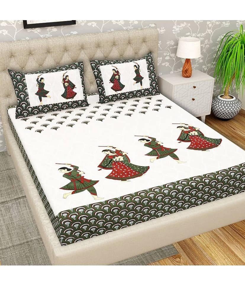Cosito Cotton 1 Double Bedsheet with 2 Pillow Covers ( Green )