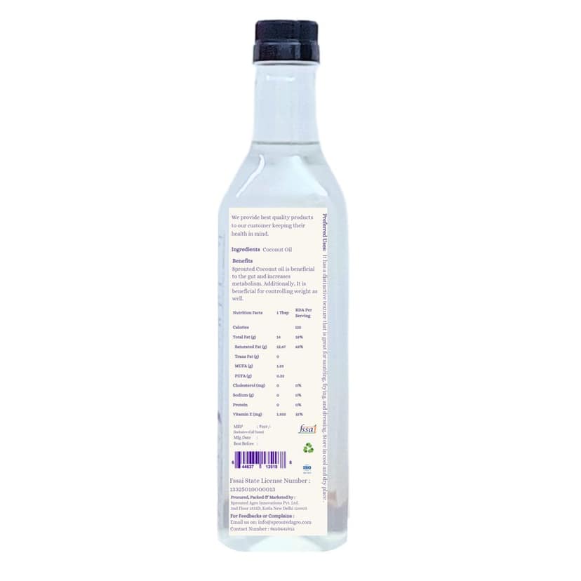 Sprouted Extra Virgin Coconut Oil (Nariyal ka tel) | Plastic Bottle | Kohlu/ Kacchi Ghani | 100% Pure | Gluten-Free | Chemical Free |Wood Cold Pressed/ Cold Pressed Coconut Oil for Cooking in 1 Litre view 2