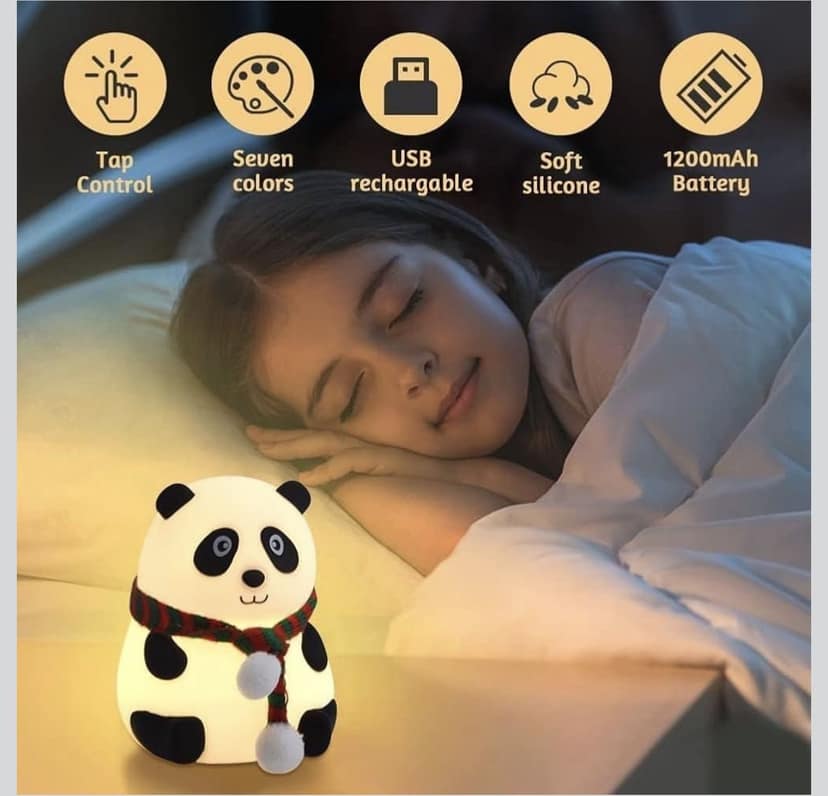 Zenex Store Rechargeable Silicon Panda Night Light 7-Color LED Changing Lamp Room Decor Gift - 18 cm (Multicolor) view 2