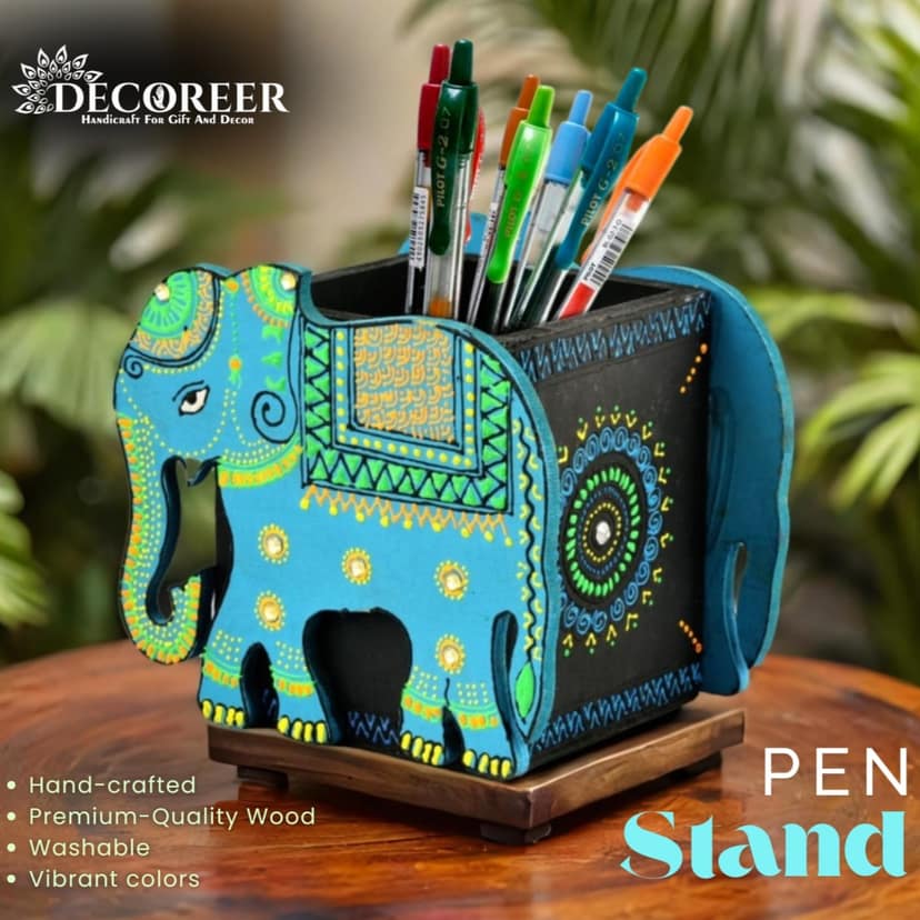 DECOREER Elephant Wooden Pen Stand Set of 2 view 2