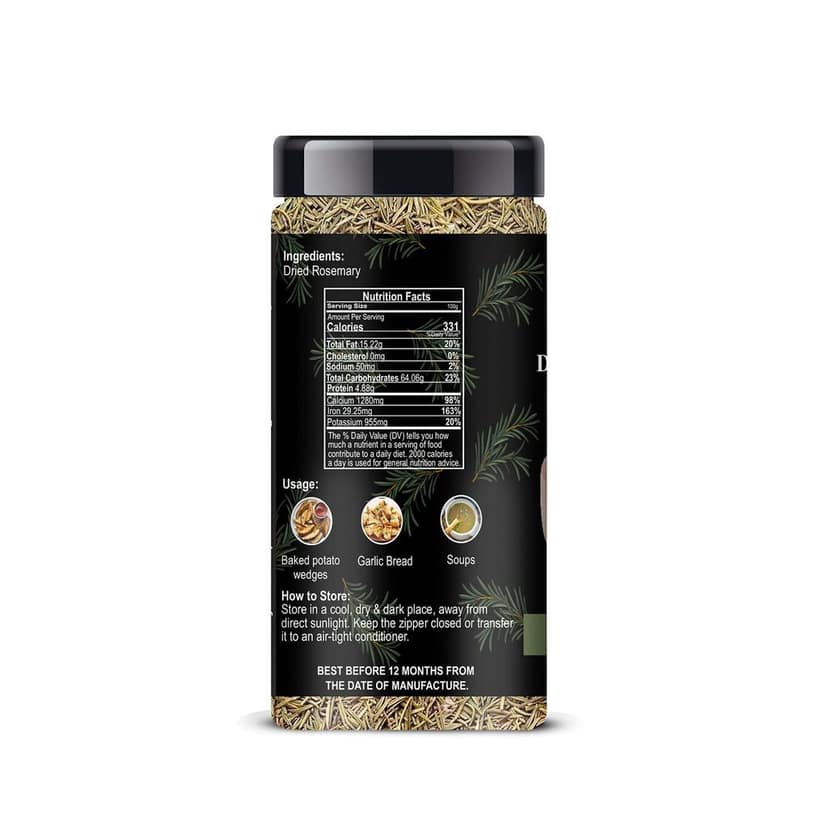 ManHar Organics Dried Rosemary Leaves Jar 75gm | Aromatic Herb for Cooking, Seasoning, Marinades & Baking | Mediterranean Flavor | Rosemary Herbal Tea for Hair Growth view 2