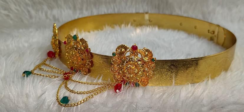 Bridal Waist Belt for Women, Gold Plated Traditional Indian Kamarband, Wedding Saree Belt view 2