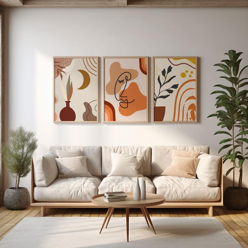 Rustic Charm Set of 3 Boho Wall Art for Living room, Bedroom, Office and Hotel | Flower Pot|13 x 18 inches (A3)|Beige view 2