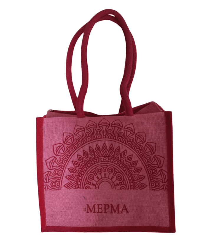 Red Jute Shopping Bag with Mandala Design - Eco-Friendly & Stylish view 2