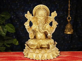 ARTVARKO Brass Ganesha Bagwan Murti Ganpati Puja Moorti Idol Home Decor Business Success Mandir Temple Good Luck Marriage Gift Size 6 Inch
