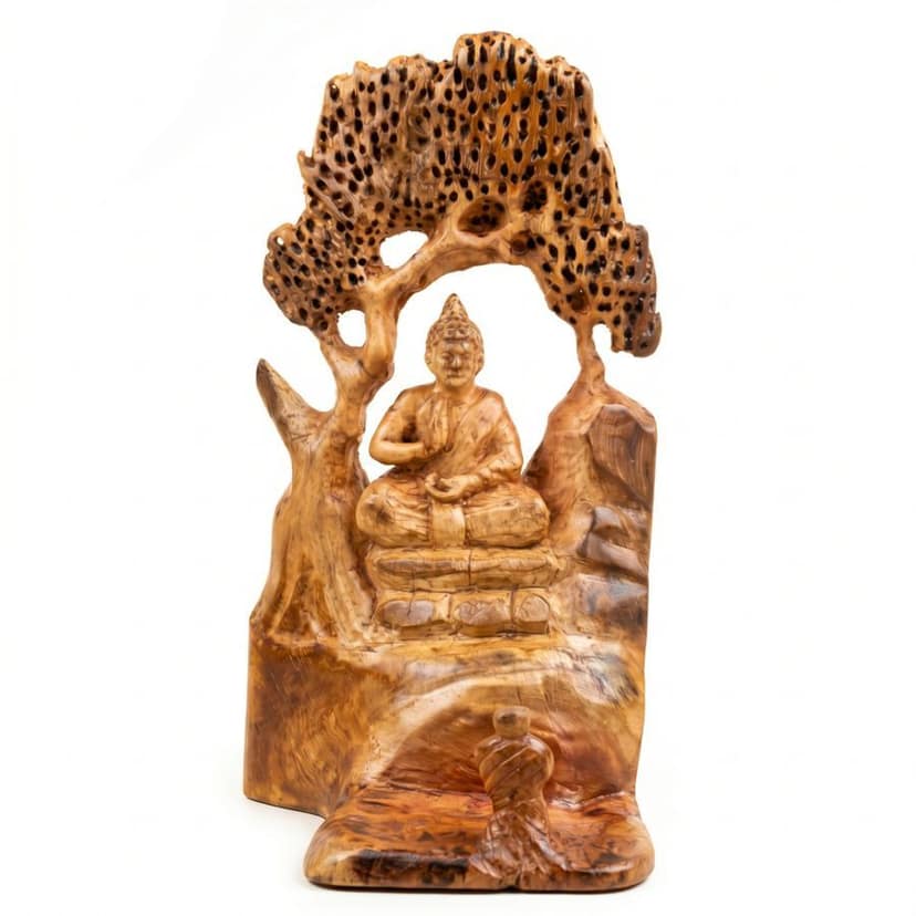 Hand-Carved Wooden Buddha Meditating Sculpture