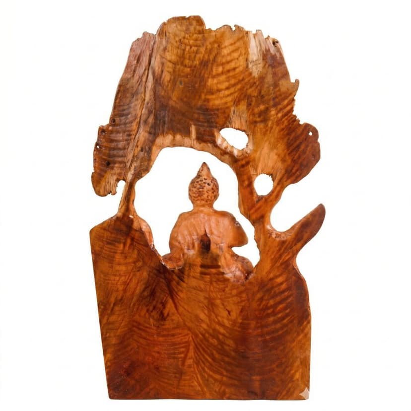 Hand-Carved Wooden Buddha Meditating Sculpture view 2