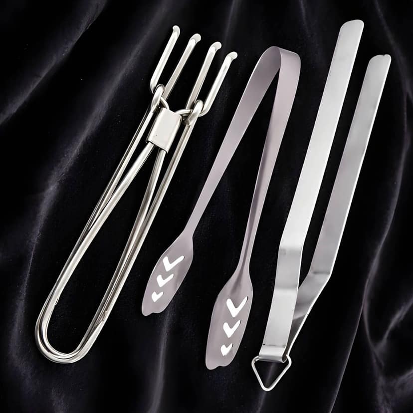 Heavy Duty Stainless Steel Kitchen Utility Tool Combo | Rust Resistant & Dishwasher Safe | Tong, Chimta, Pakkad & Lifter Multi-Purpose Kitchen Tools Set (3 Pcs Pack) view 2