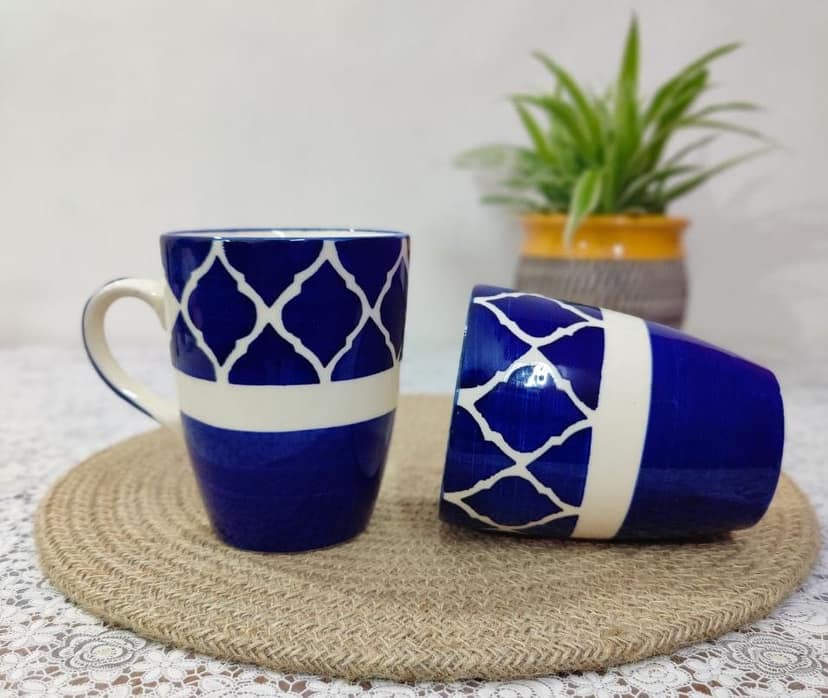 Homefrills Ceramic Hand Crafted-Hand Painted Ceramic Coffee Mugs (Blue) Suitable for Coffee, Tea, Juice, Cappuccino, etc. (275ml) Set of 2 view 2