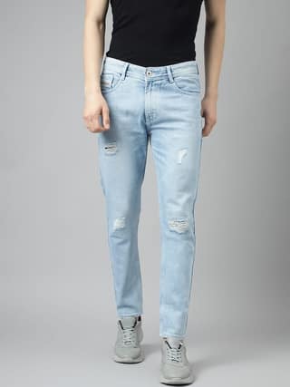 Men's Light Blue Distressed Skinny Jeans