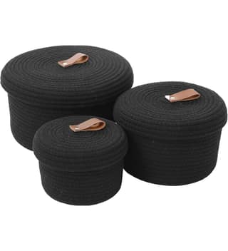 Generic Cotton 3 Pcs Set Roti Box Storage Basket With Lid (Black)-PID66359
