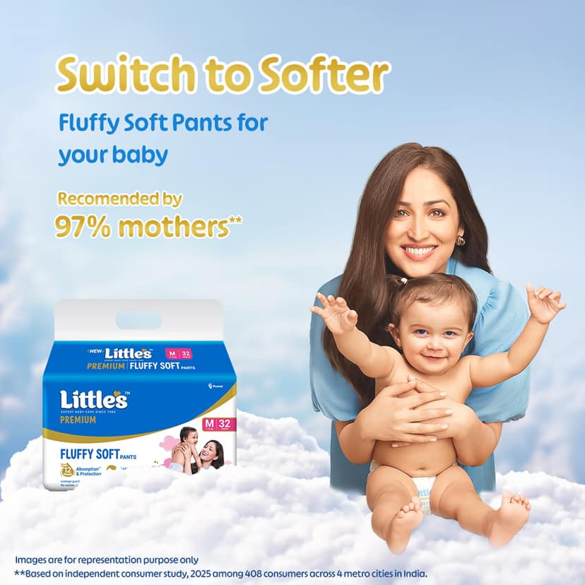 Little's Premium Baby Diapers M Size (Medium) Pants Style | 7-12 kg | 64 Count | FluffySoft Baby Diaper with Leakage Guard, Wetness Indicator & 12 Hours Absorption | (32 Count, Pack of 2) Little's Premium Baby Diapers M Size (Medium) Pants Style | 7-12 k view 2