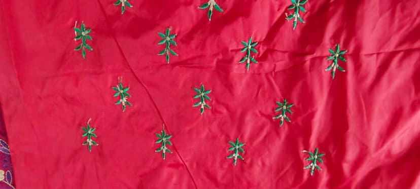 Red and green embroidered dupatta view 2