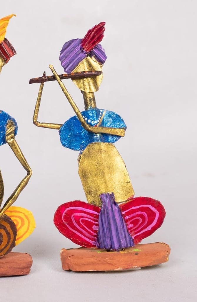 Set of 4 Rajasthani Folk Musicians Playing Instruments - Handmade & Hand-Painted view 2