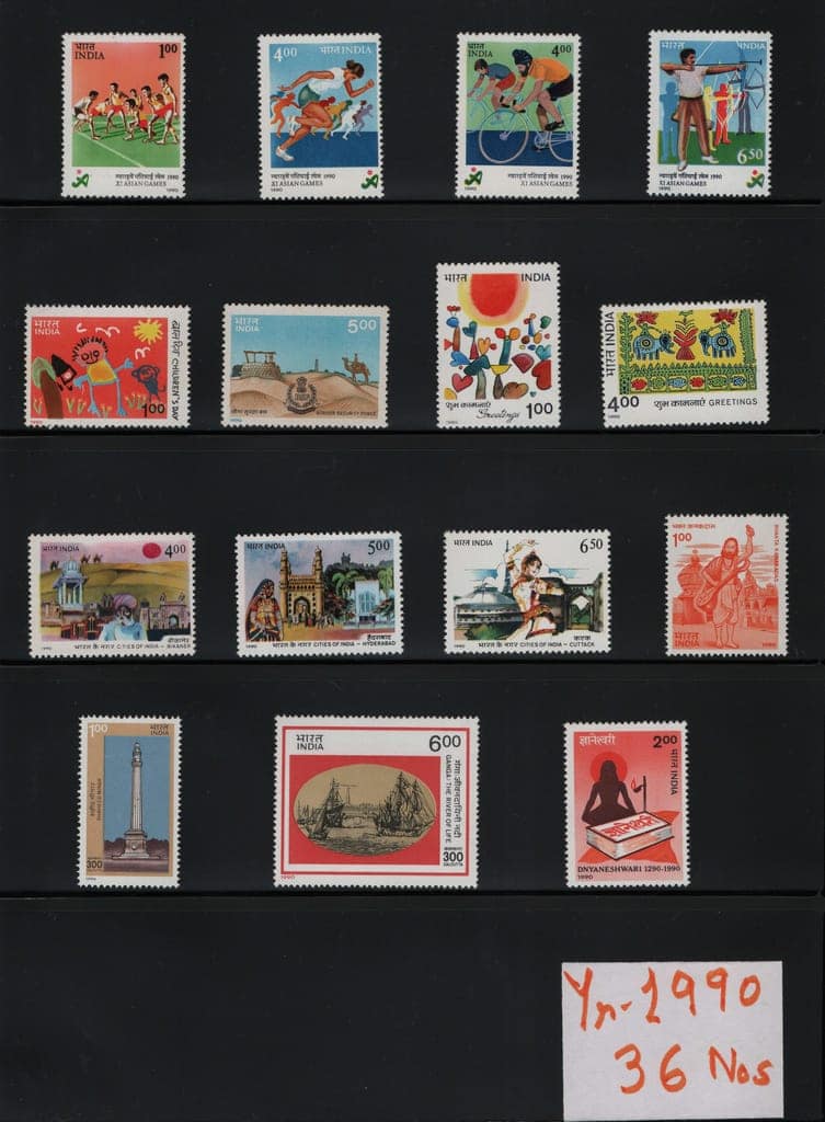 Shobhaphila's Indian MNH Commemorative Year Pack Stamp 1990 ( 36 Stamps) view 2