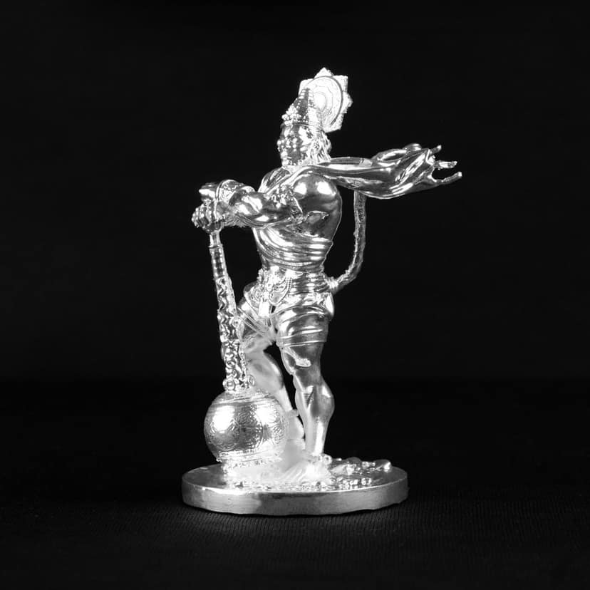 Artarium Unique Shri Hanuman Ji Murti Divine (Silver Platted | 4 Inch) Pavan Putra Lord Bajrangbali Sankat Mochan Murti Handcrafted Bahubali Hanuman Idol for Home Temple Desk Car Dashboard view 2