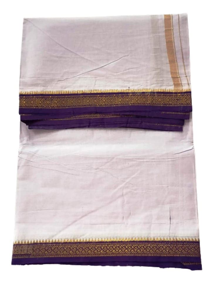 JINKA LAKSHMI COLLECTIONS White Dhoti With Borders Up and Down 4 Meters Unstitched Pack of 1 (Multicolor-1) view 2
