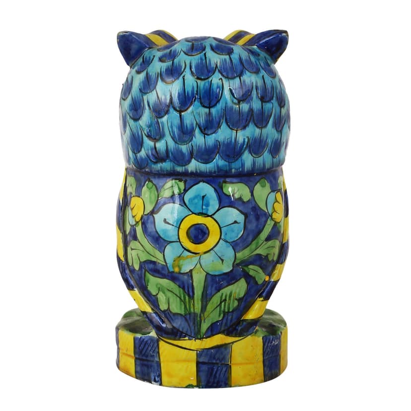 Tribes India Handmade Multicolor Wooden Owl Flat Painting view 2
