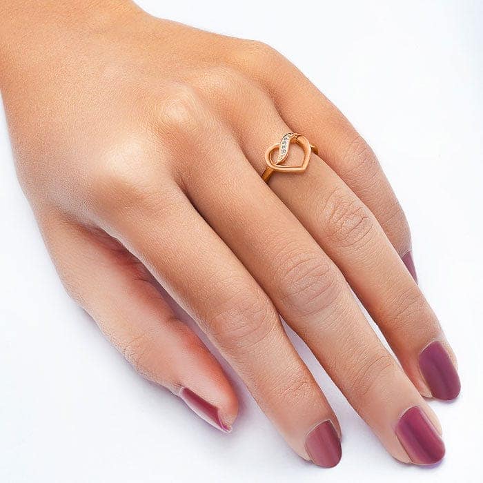 Rose Gold Heart Swirl Ring view 2