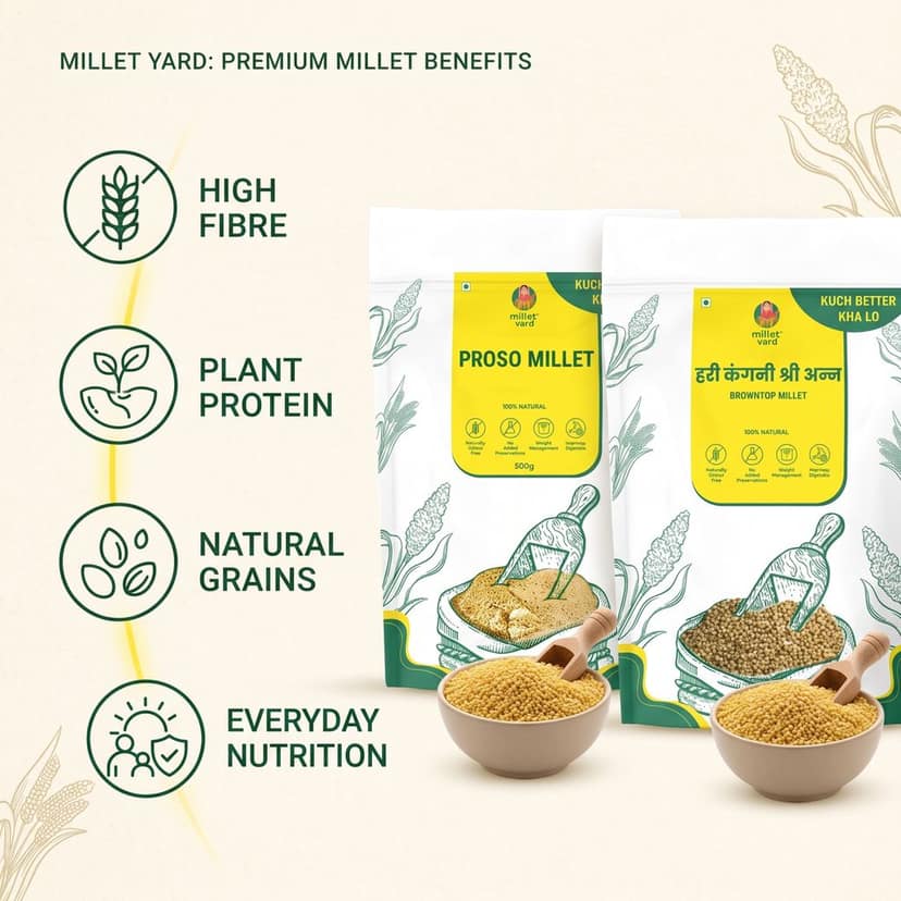 Millet Yard Millets 1 kg Natural Grains Combo Pack of 2 | Proso 500g, Browntop millet 500g | Nutrient Powerhouse, High Protein & 100% More Fibre Mixed Millet (1 kg, Pack of 2)