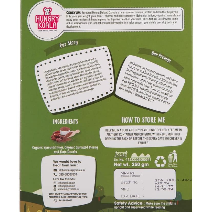 HUNGRY KOALA Sprouted Moong & Dates Cereal Made For Kids To Grow Healthy Made With Natural Ingredients No Preservative Or Additives Or Maida view 2