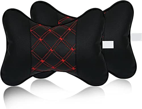Yobbo Universal Car Neck Rest Pillow Cushion Set Headrest Pain Relief Support with Adjustable Strap Faux Leather, Cotton for All Cars, Home and Office Chair Seat (Red & Black) Yobbo Universal Car Neck Rest Pillow Cushion Set Headrest Pain Relief Support view 2