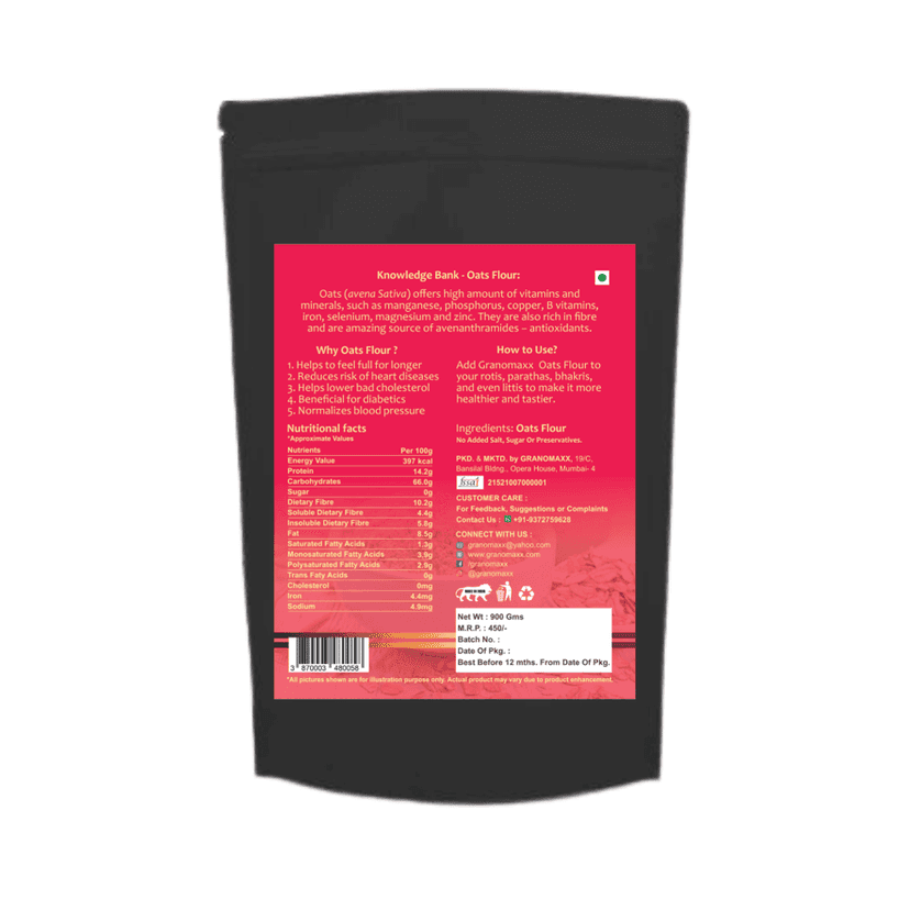 Granomaxx Oats Flour (Atta) 900gms | Gluten Free, Natural and high-protein flour l Oats Atta l Rich in Fibre l Health Food |Supports Weight Loss | Control Blood Sugar | No Maida, No Wheat view 2