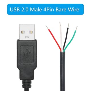 USB A Male 4 Pin Bare Wire 1 meter, 5V/2A USB 4 Pin Pigtail Open End replacement cable for Keyboards & mouse