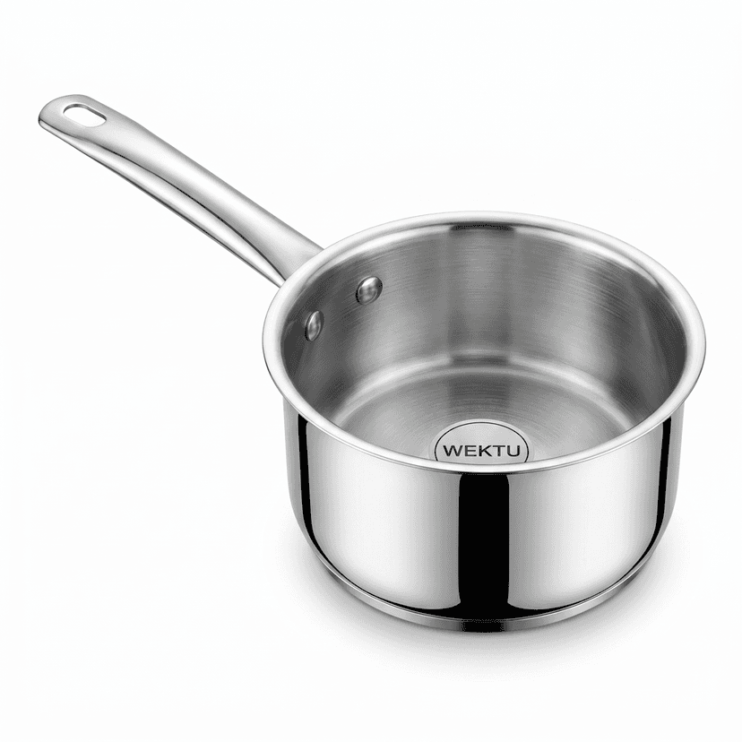 WEKTU Premium Stainless Steel Saucepan with Capsuled Induction Bottom – Heavy Gauge Tea Milk Pan with Riveted Cool-Touch Handle | Mirror Finish Cookware for Gas & Induction Stove