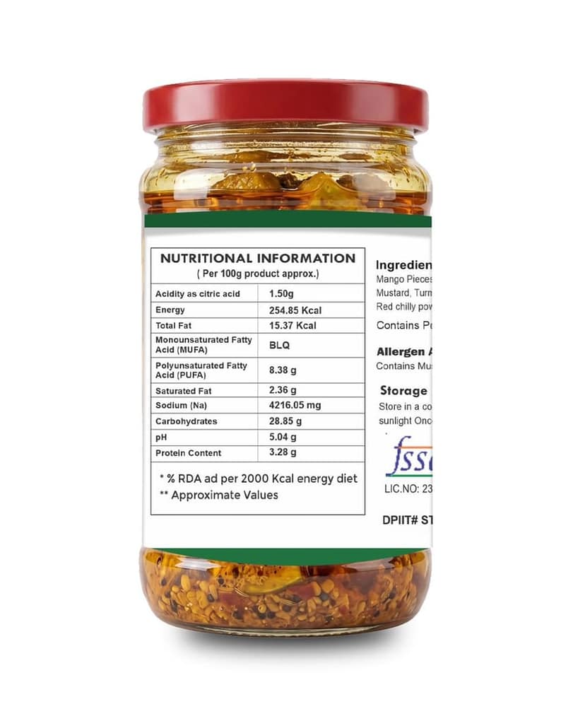 Mango Pickle Tangy & Spicy Achar with Real Mango Pieces, Authentic Indian Homemade Style, Made with Natural Ingredients, Freshness Locked Airtight Seal Jar view 2