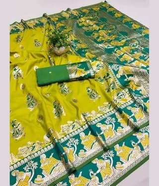 KALIPATRA Art Silk Solid Baluchari Saree With Unstitched Blouse Piece ( Lime Green )