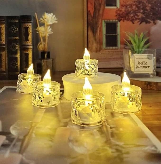 Perpetual Crystal LED Diya Lights 6 Pcs Electric Flameless and Smokeless Home Decor Festive view 2