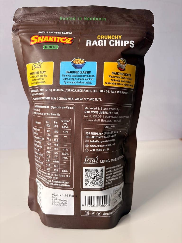 Snakitoz Roots Crunchy Ragi Chips | Healthy Millet Snack view 2