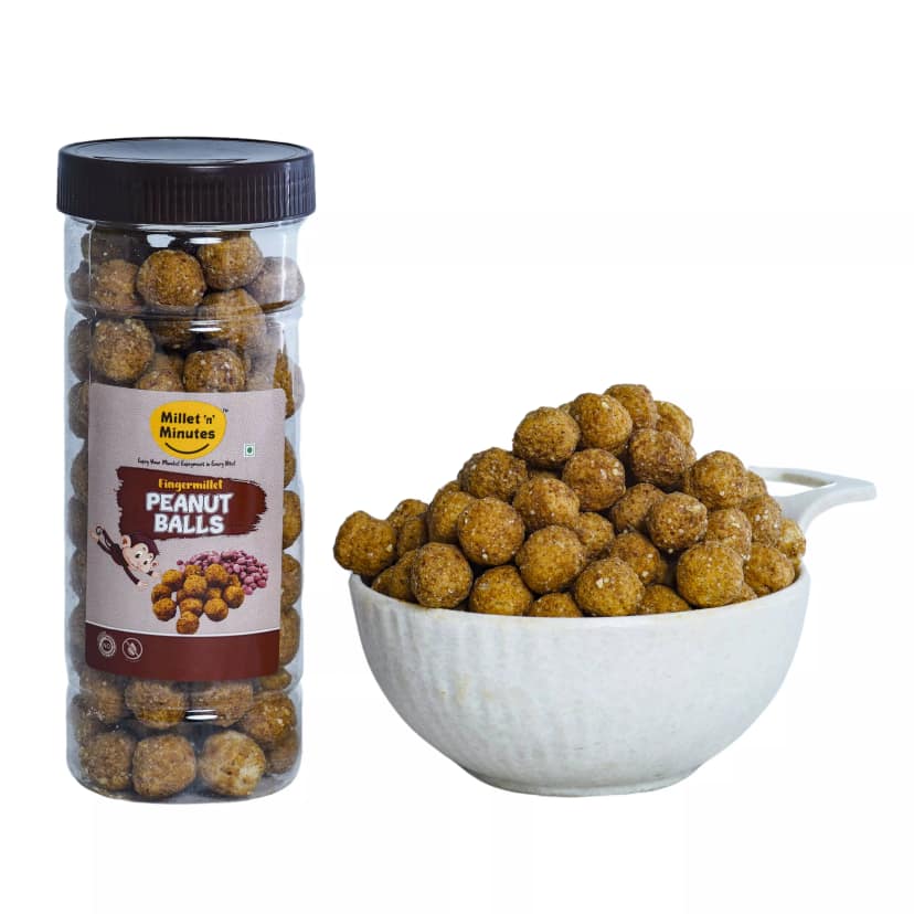 MilletnMinutes Finger Millet Peanut Energy Balls – 100% Natural, Gluten-Free, Vegan Snack | No Refined Sugar | Rich in Calcium, Protein & Fiber | 80g Pack