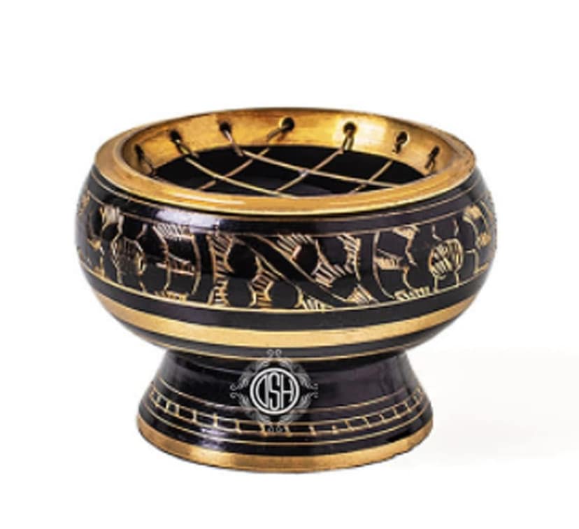 Charcoal Incense Burner, Loban Burner, Brass Dhoop Dhuni Burner, Resin & Home Office Temple Prayer Butler, Round view 2