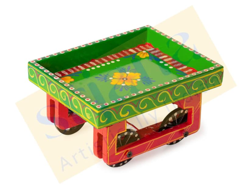 Srjana Hand Painted Wooden Thela Tray 1pc view 2