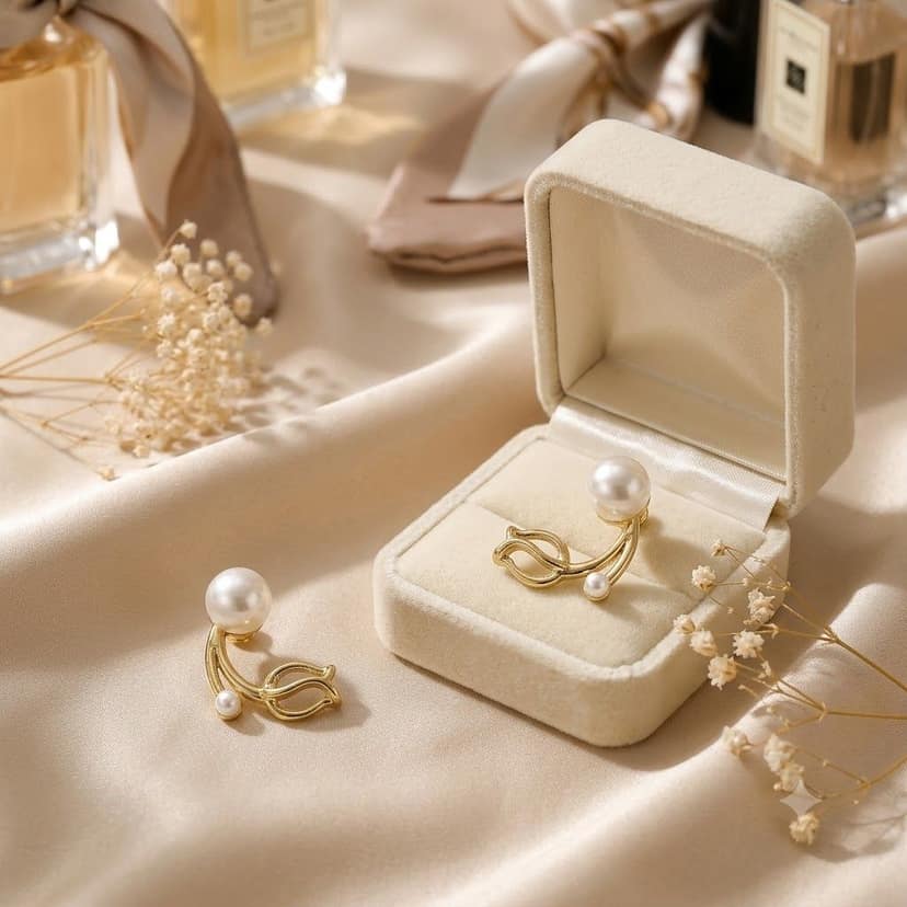 Designer Pearl Stud Earrings for Women & Girls | Floral Rose & Tulip Leaf Gold Plated Earrings | Korean Style Lightweight Fashion Jewellery | Daily Wear, Party Wear, Gift Set view 2