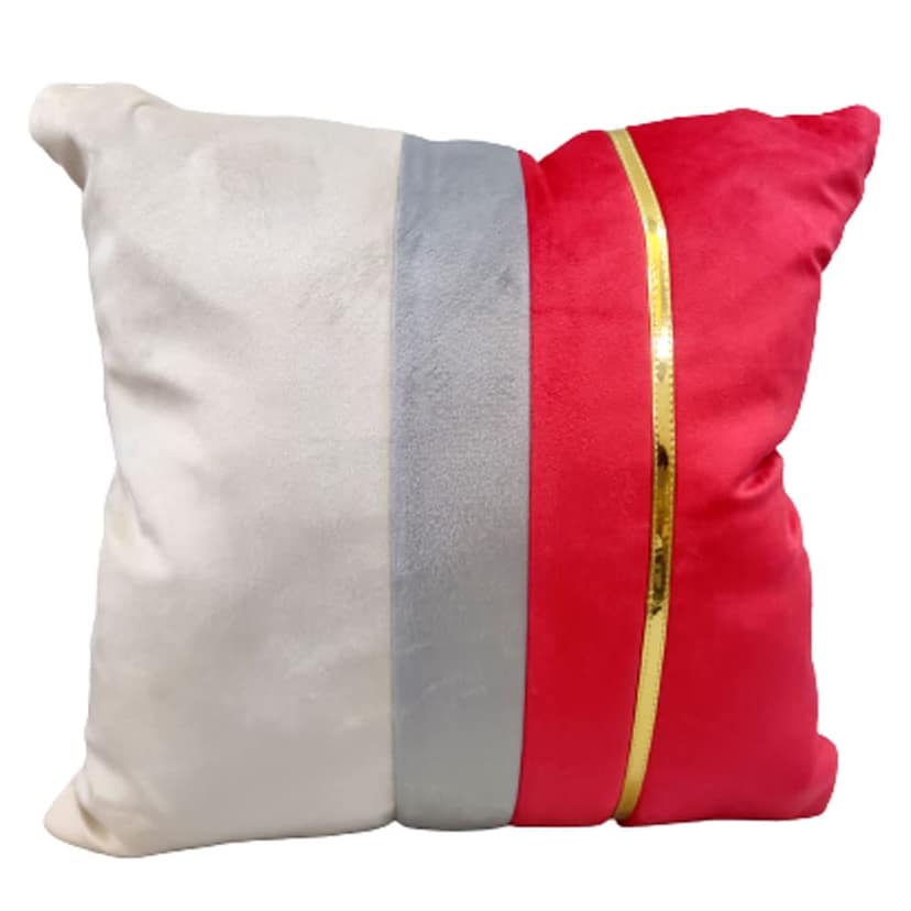 GOODVIBES Pink Beige Gold Leather Striped Patchwork Velvet Cushion Case Luxury Modern Throw Pillow Cover Decorative Pillow for Couch Living Room Bedroom Car| 16X16 Inches | 40cm * 40 cm I Set of 3| view 2