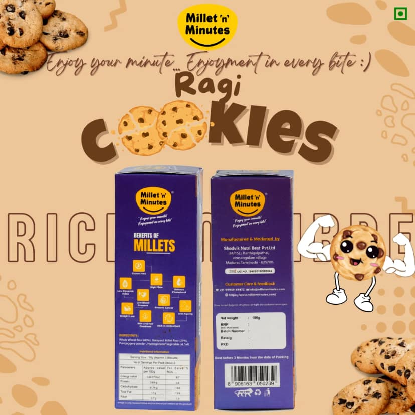Finger Millet (Ragi) Cookies – 100% Natural Millet Snack | No Maida, No Refined Sugar | Gluten-Free, Vegan & High in Calcium & Fiber | 200g Pack of 1 view 2
